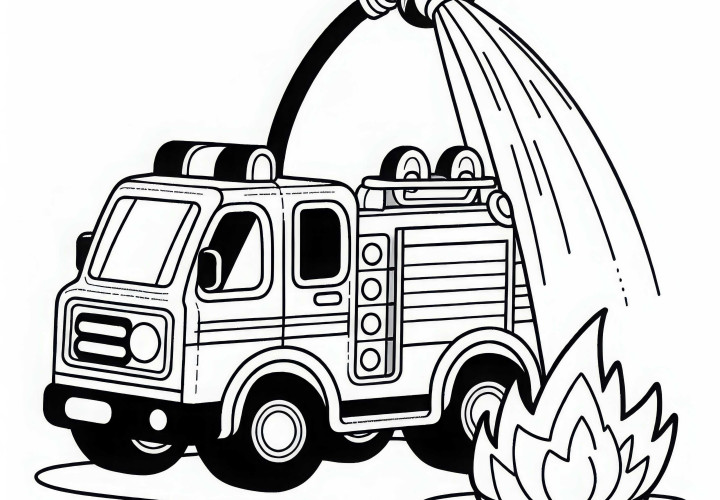 Пожарная машина игрушечная тушит небольшой пожар раскраска бесплатно