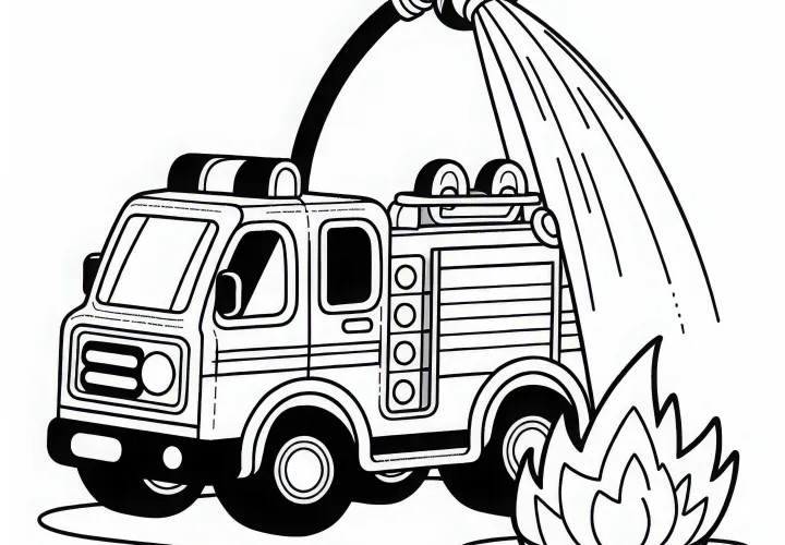 Пожарная машина игрушечная тушит небольшой пожар раскраска бесплатно