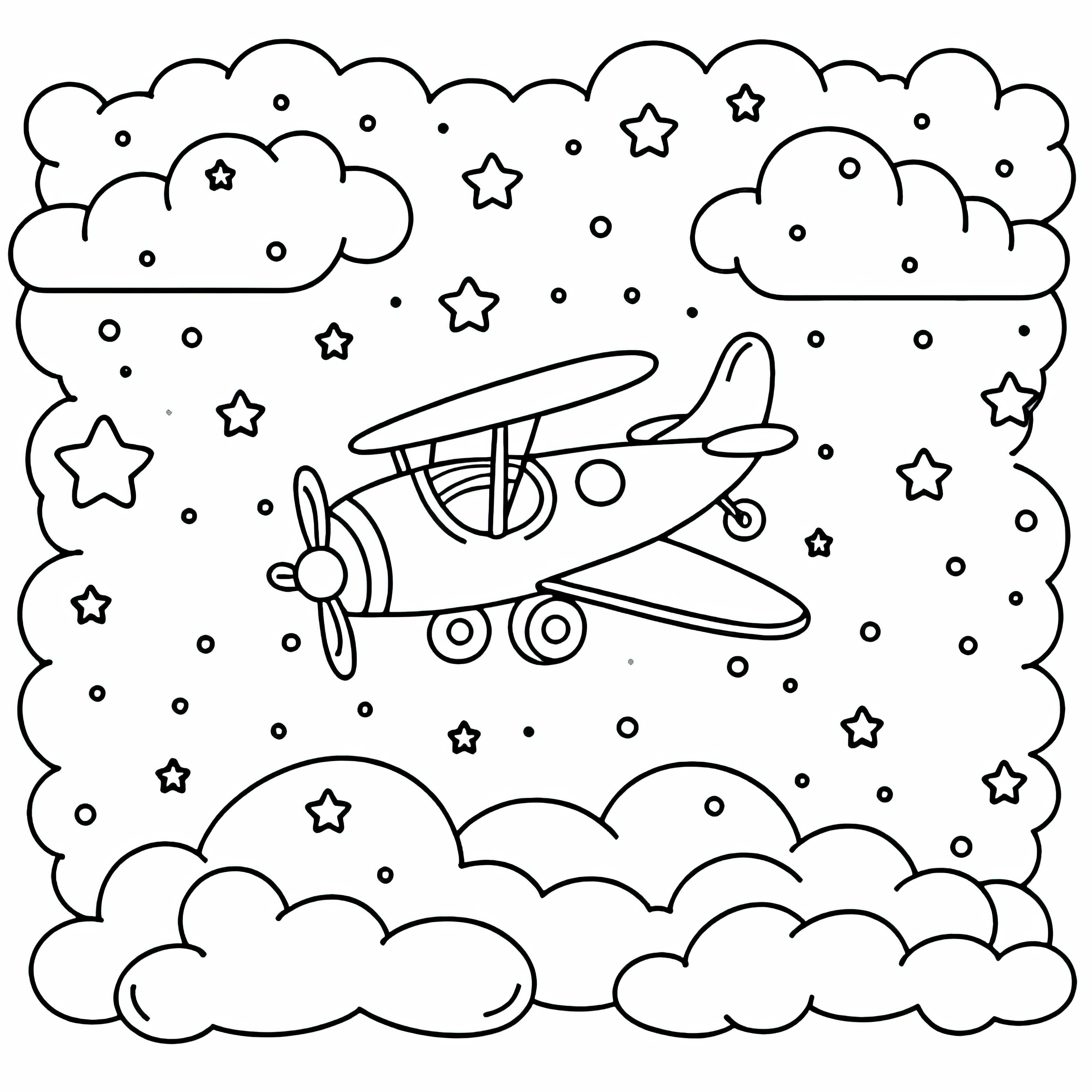 Игрушечный самолет летит над облаками – Раскраска бесплатно