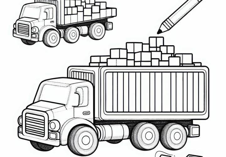 Игрушечный грузовик загружает строительные блоки на кузов - бесплатный раскраски