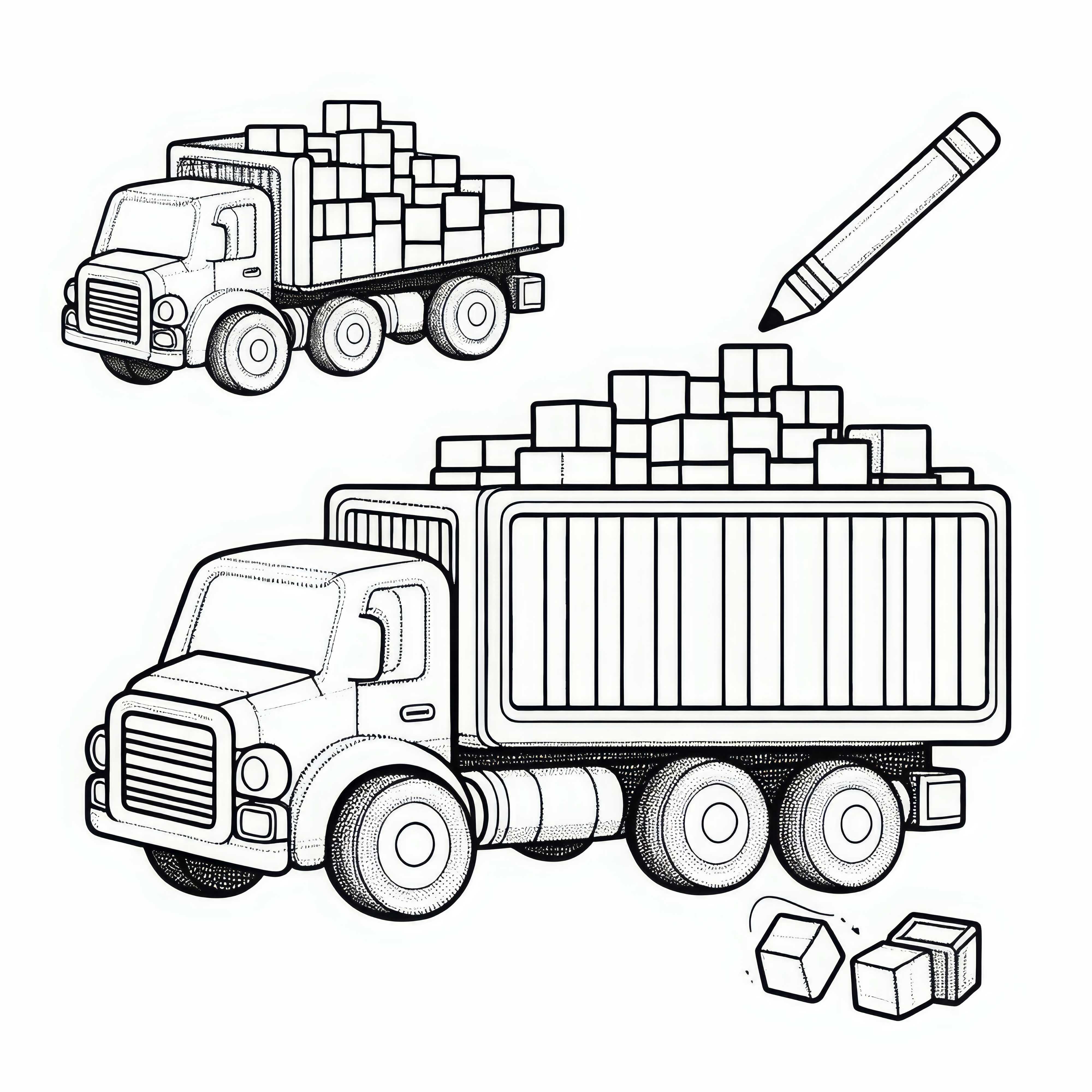 Игрушечный грузовик загружает строительные блоки на грузовую платформу - бесплатный раскраска Игрушечный грузовик загружает строительные блоки на кузов - бесплатный раскраски