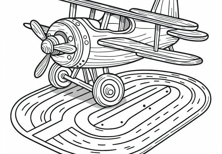 Деревянный игрушечный самолет готов к вылету - раскраска бесплатно