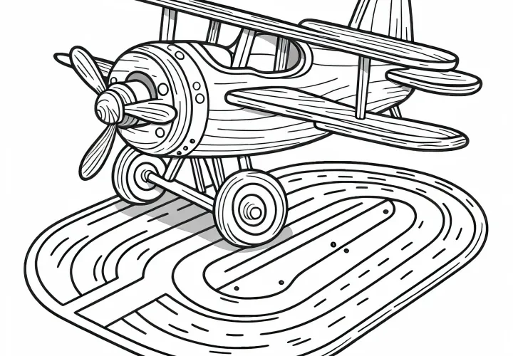 Деревянный игрушечный самолет готов к вылету - раскраска бесплатно