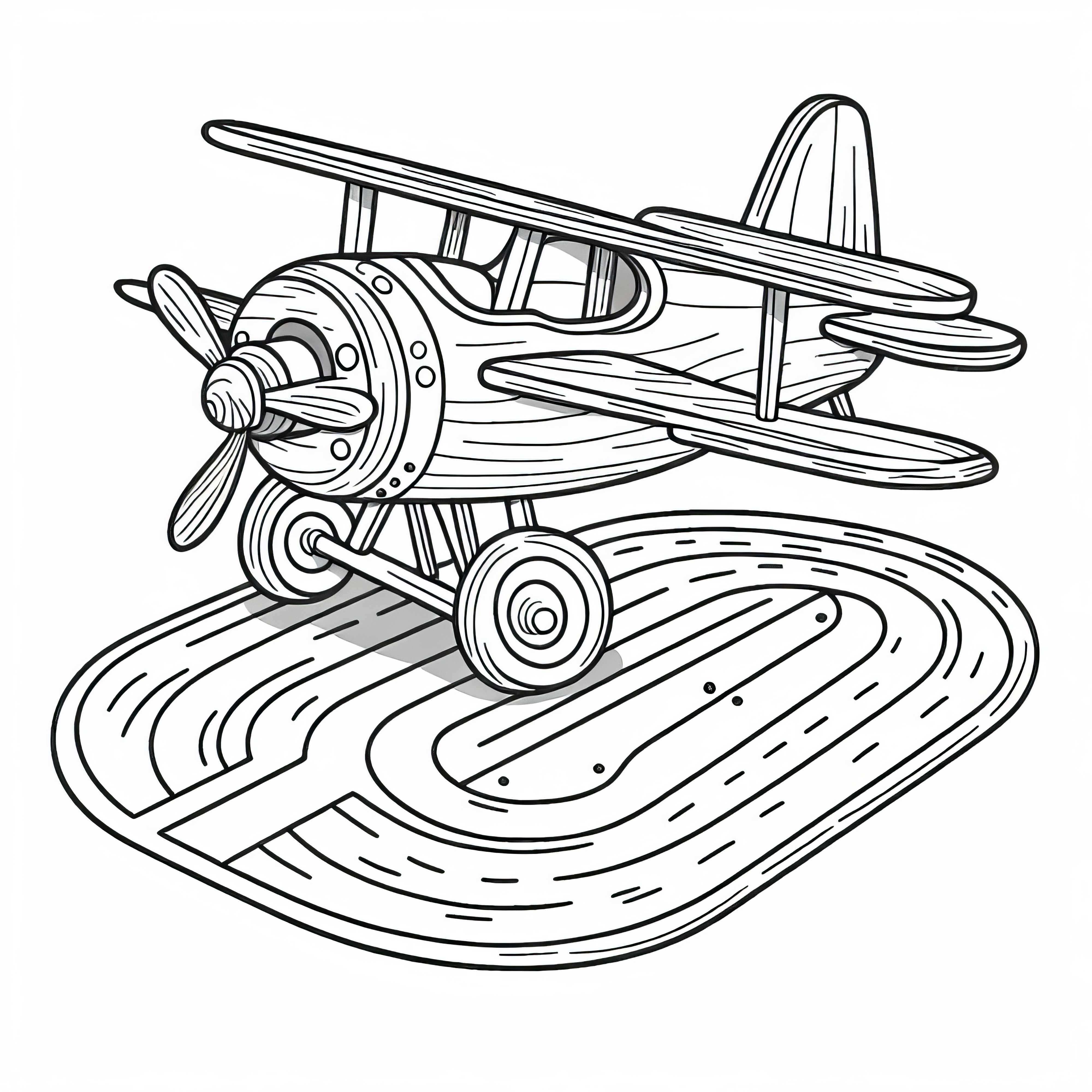 Деревянный игрушечный самолет готов к вылету - Бесплатная раскраска Деревянный игрушечный самолет готов к вылету - бесплатная раскраска