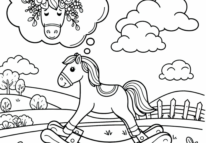 Качалка мечтает стать настоящей лошадью – раскраска бесплатно