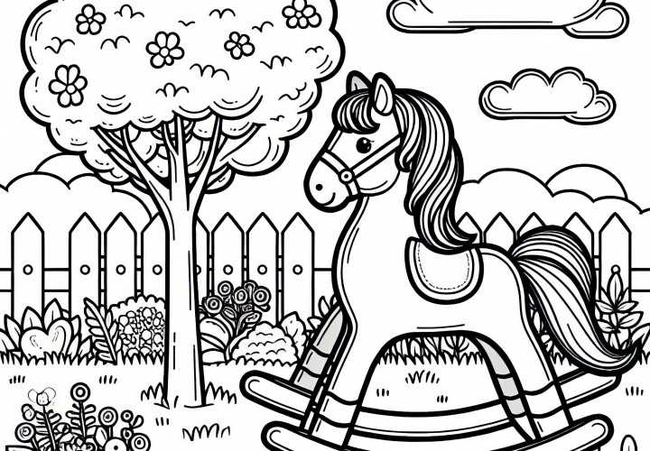 Качалка в саду - бесплатный рисунок для раскраски