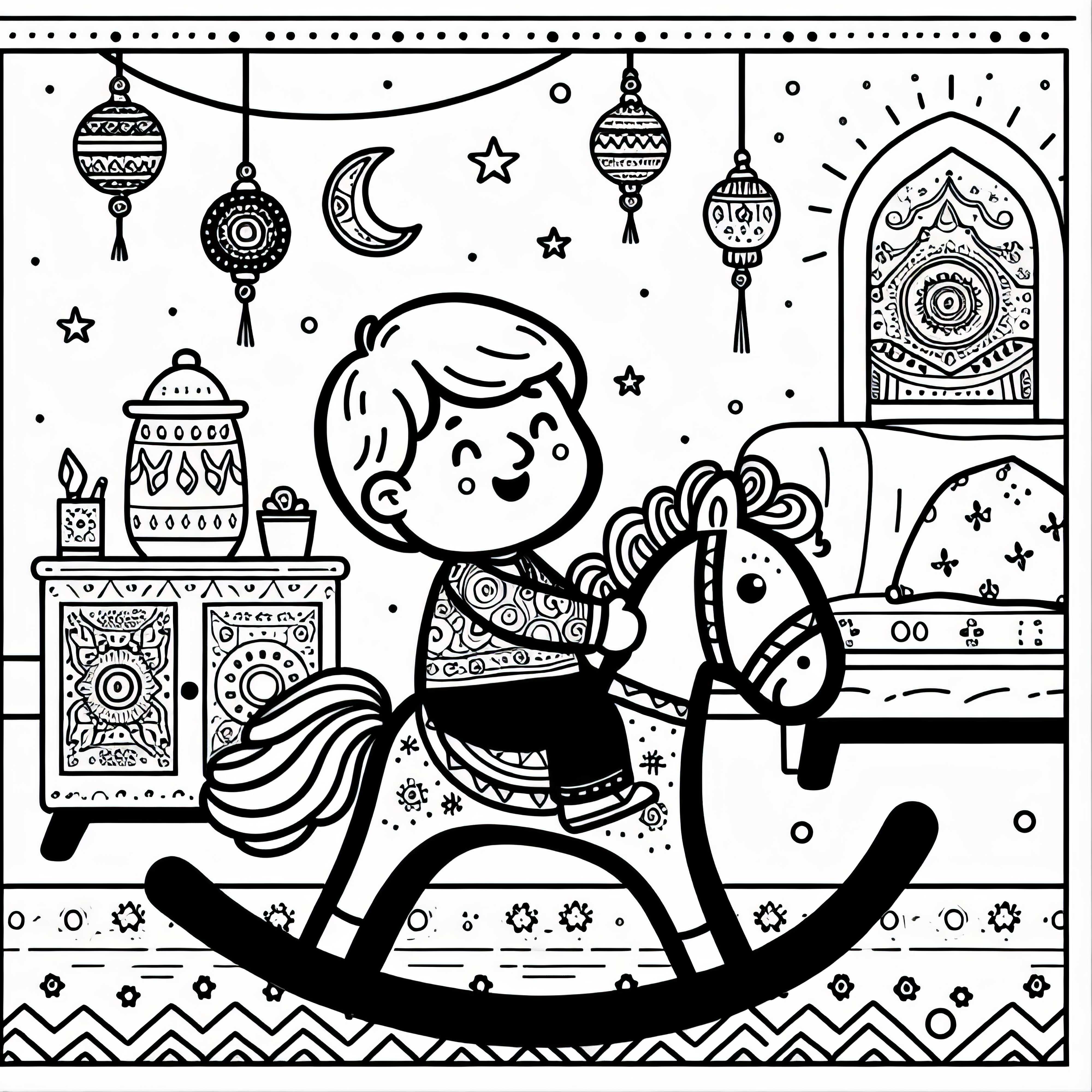 Ребёнок катался на качелях в детской – раскраска бесплатно Ребёнок катится на качеле-лошадке в детской комнате – бесплатный шаблон для раскраски