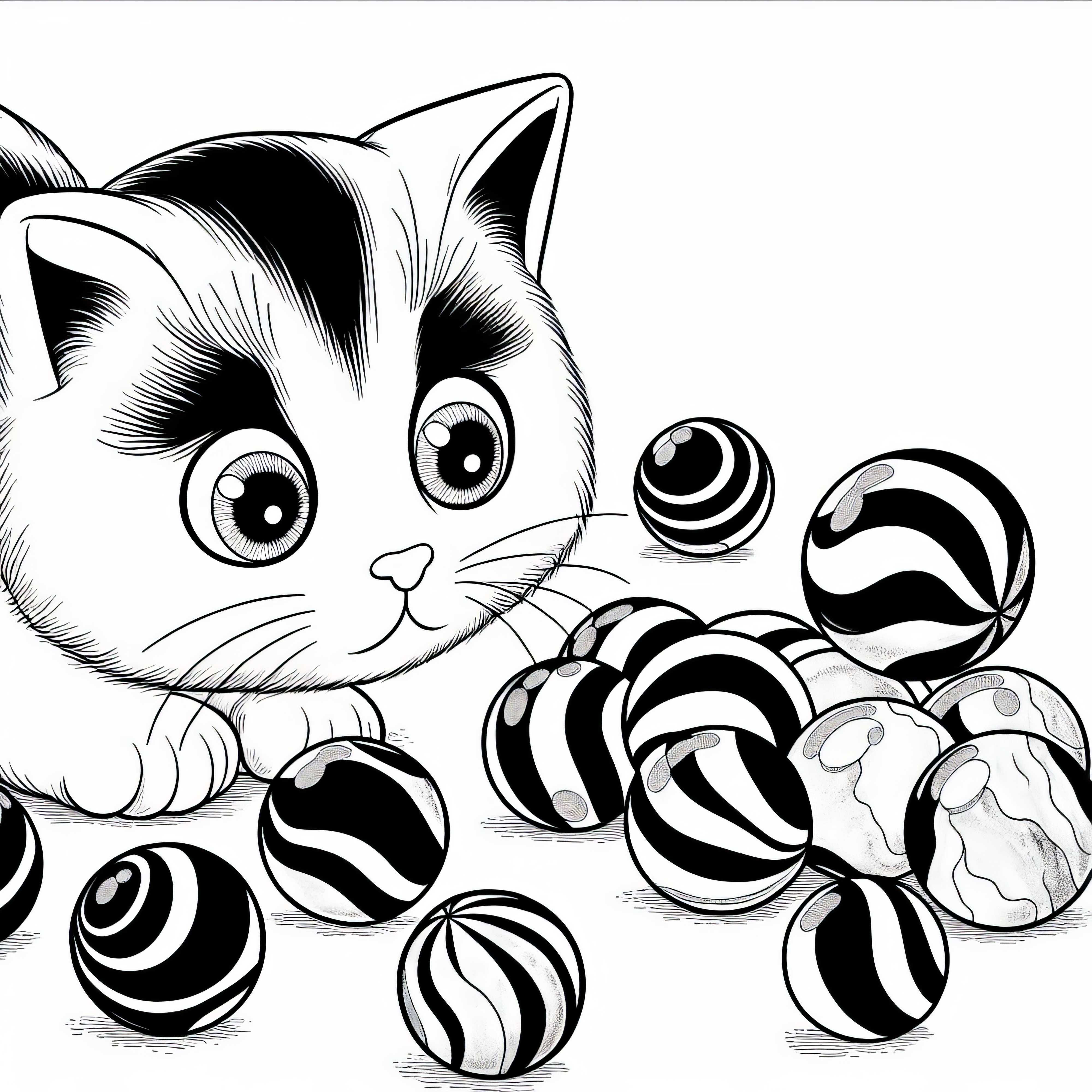 Kucing mengawasi marmer yang bergulir dengan penasaran - Template pewarnaan gratis