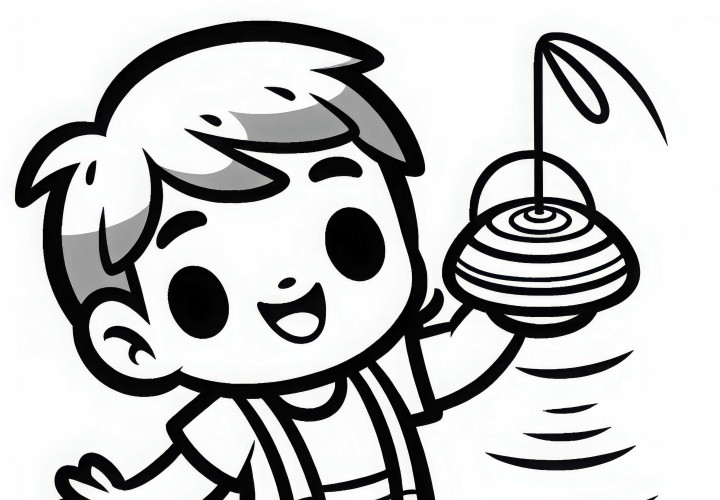 Anak menunjukkan trik Jo-Jo dengan bangga - Template mewarnai gratis