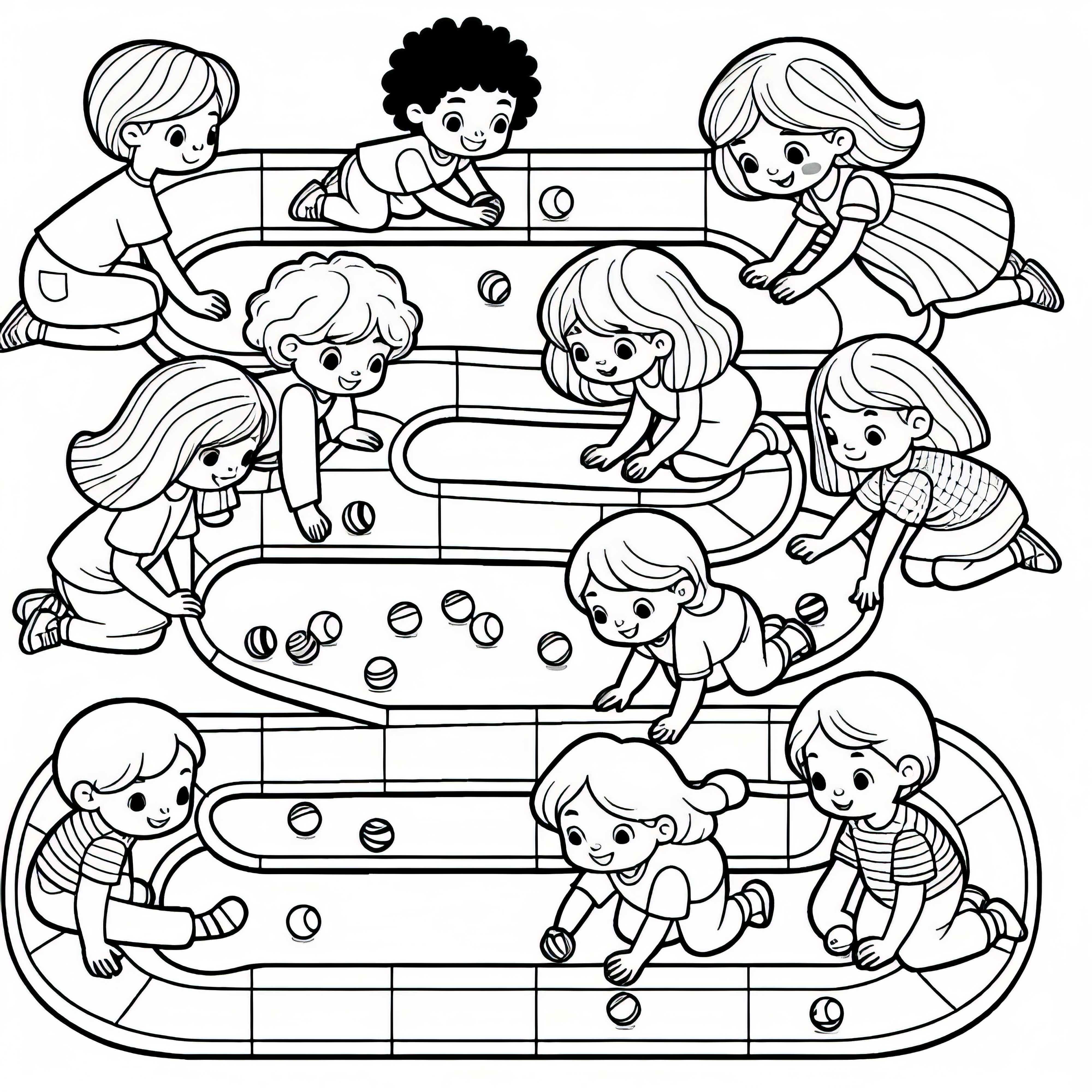 Anak-anak mengadakan balapan kelereng di jalur kelereng - Gambar untuk diwarnai gratis