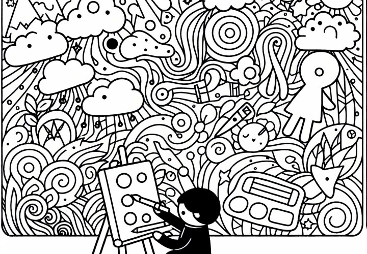 Children draw an imaginative coloring page - available for free download