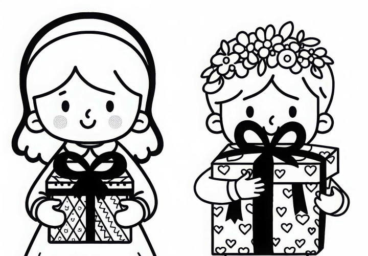 Child proudly shows handmade gift – Free coloring template