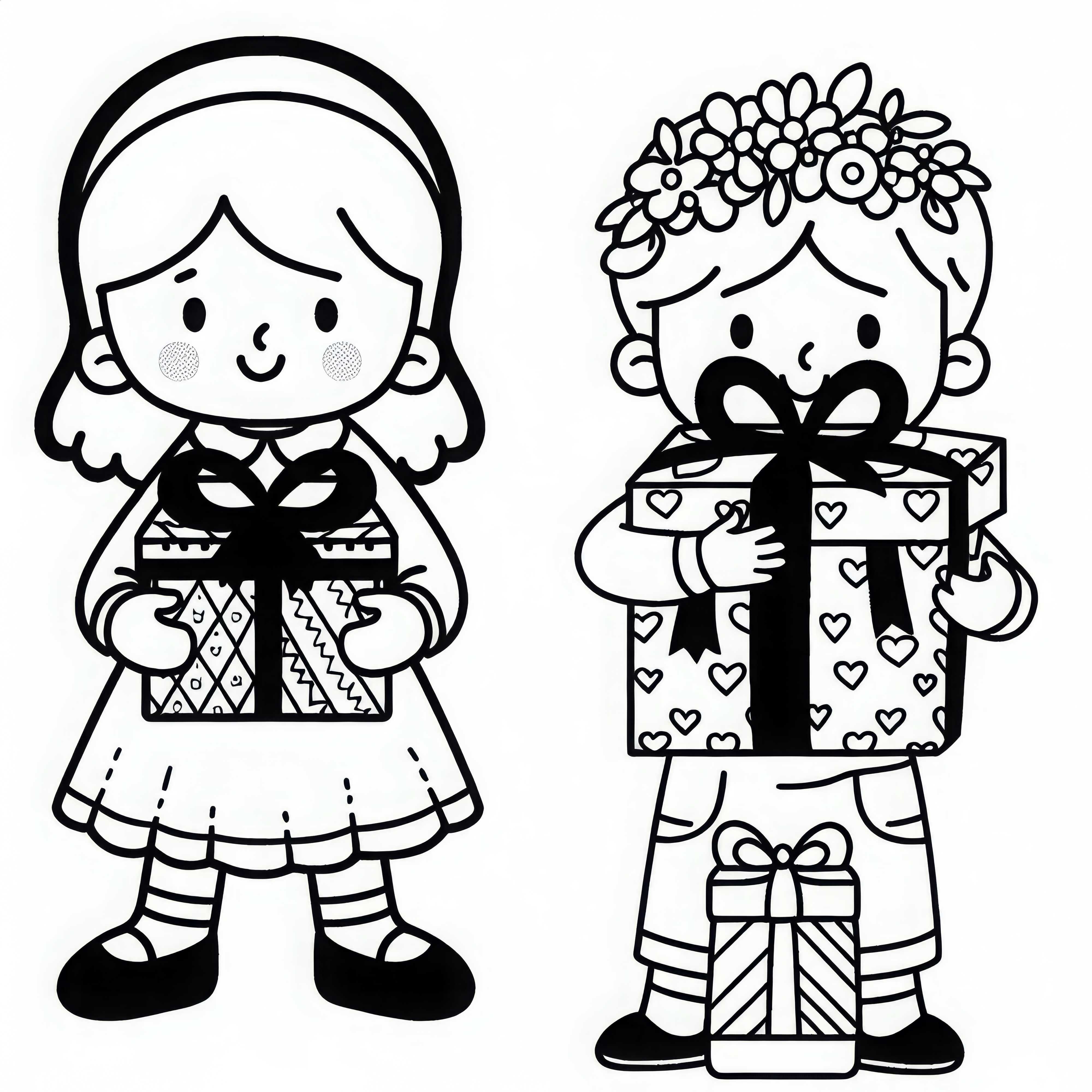 Child proudly shows handmade gift – Free coloring template Child proudly shows off handmade gift – Free coloring template