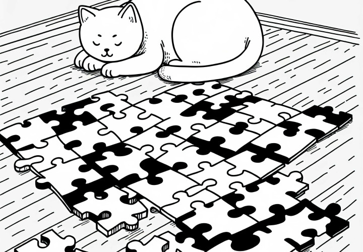 Large Puzzle Still Unfinished on the Floor – Free Coloring Page