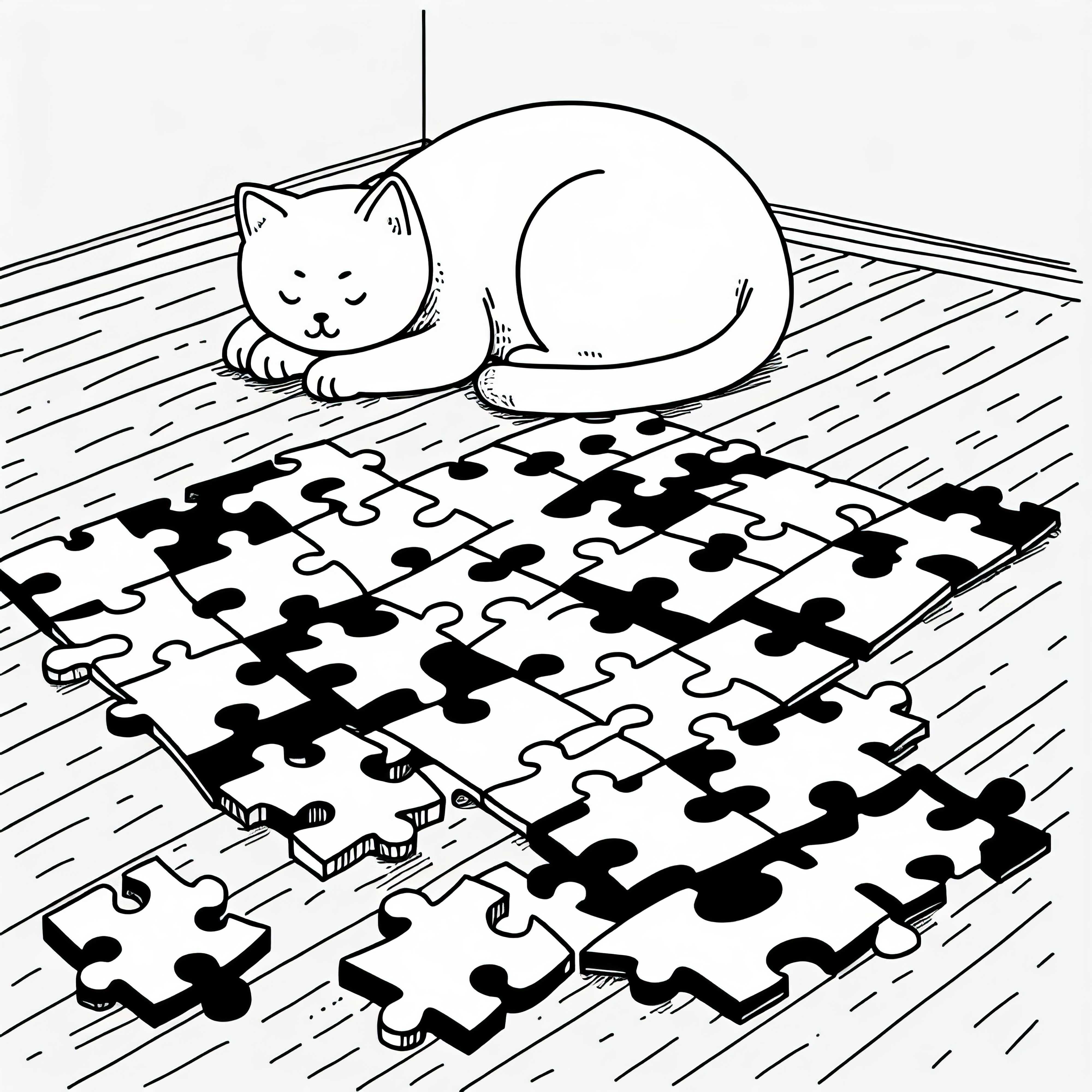 Large Puzzle Stays Unfinished On The Floor – Free Coloring Page