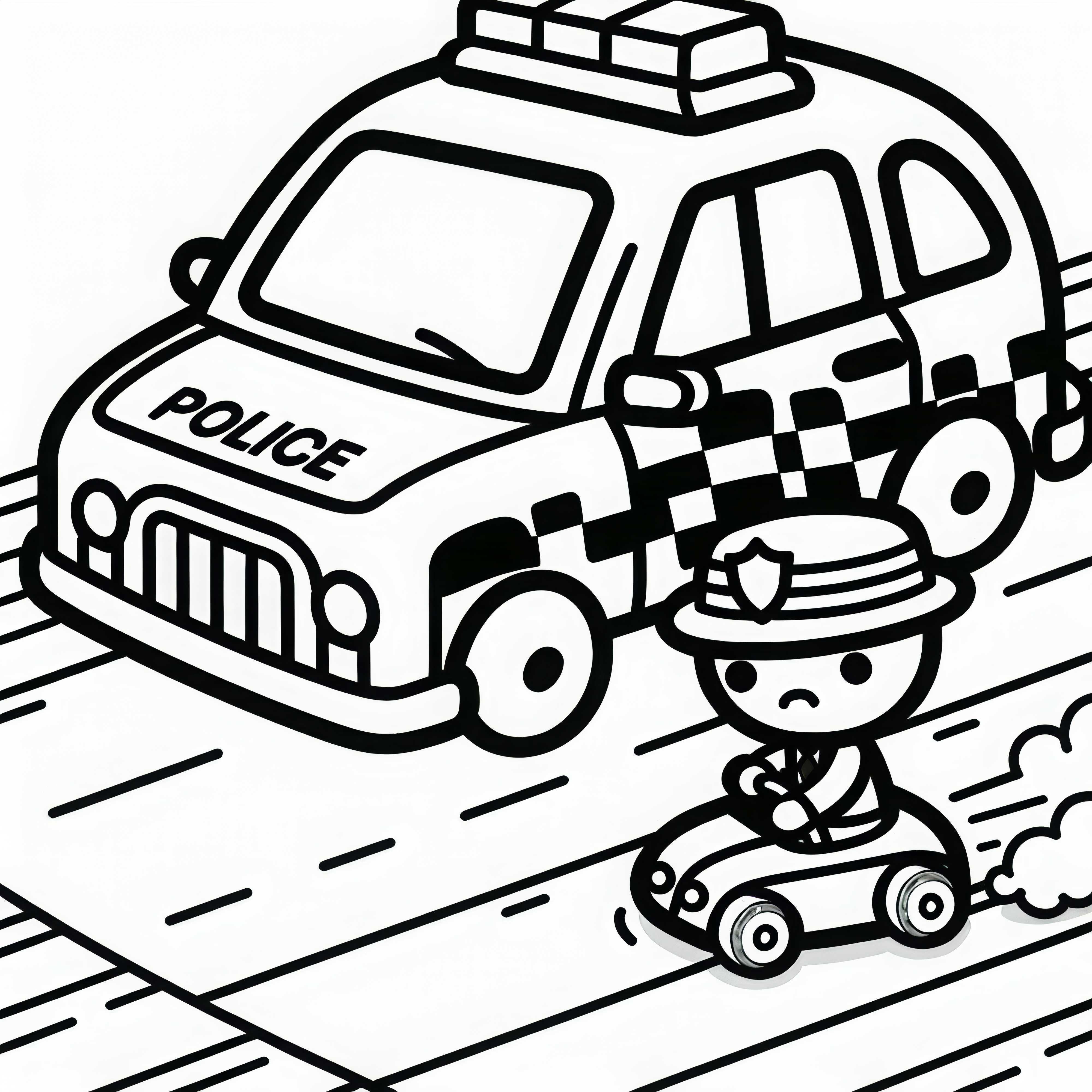 Игрушечная полицейская машина преследует маленького игрушечного вора – Раскраска бесплатна для загрузки Игрушечная полицейская машина гонится за маленьким игрушечным вором – Раскраска бесплатно для скачивания