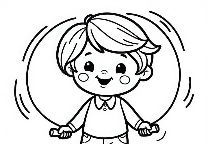 Дети прыгают через скакалку - Бесплатная раскраска