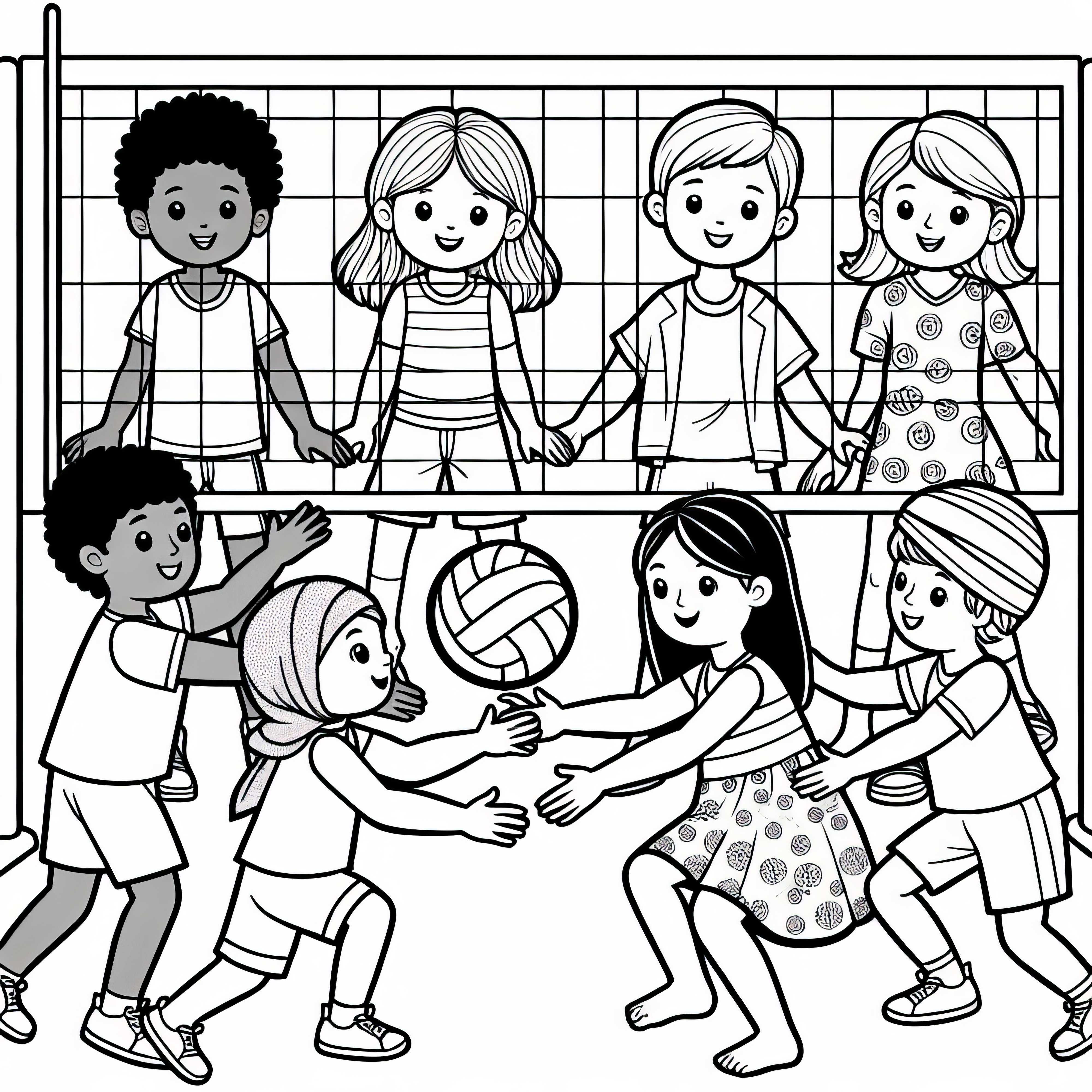 Дети играют в волейбол раскраска бесплатно Дети играют в волейбол раскраска бесплатно