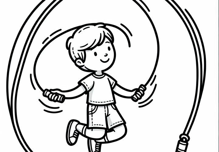 Ребёнок учит трюки со скакалкой – раскраска бесплатно