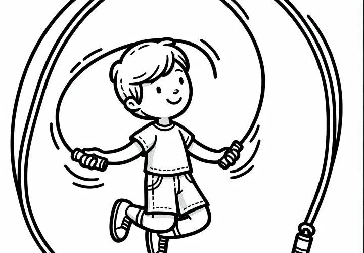 Ребёнок учит трюки со скакалкой – раскраска бесплатно