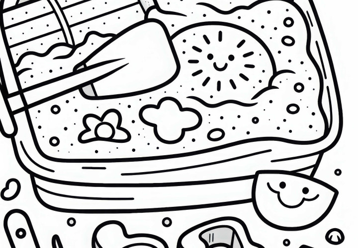 Лопата и формочка в песочнице – Раскраска бесплатно