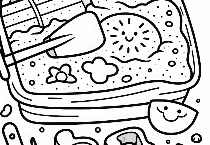 Лопата и формочка в песочнице – Раскраска бесплатно