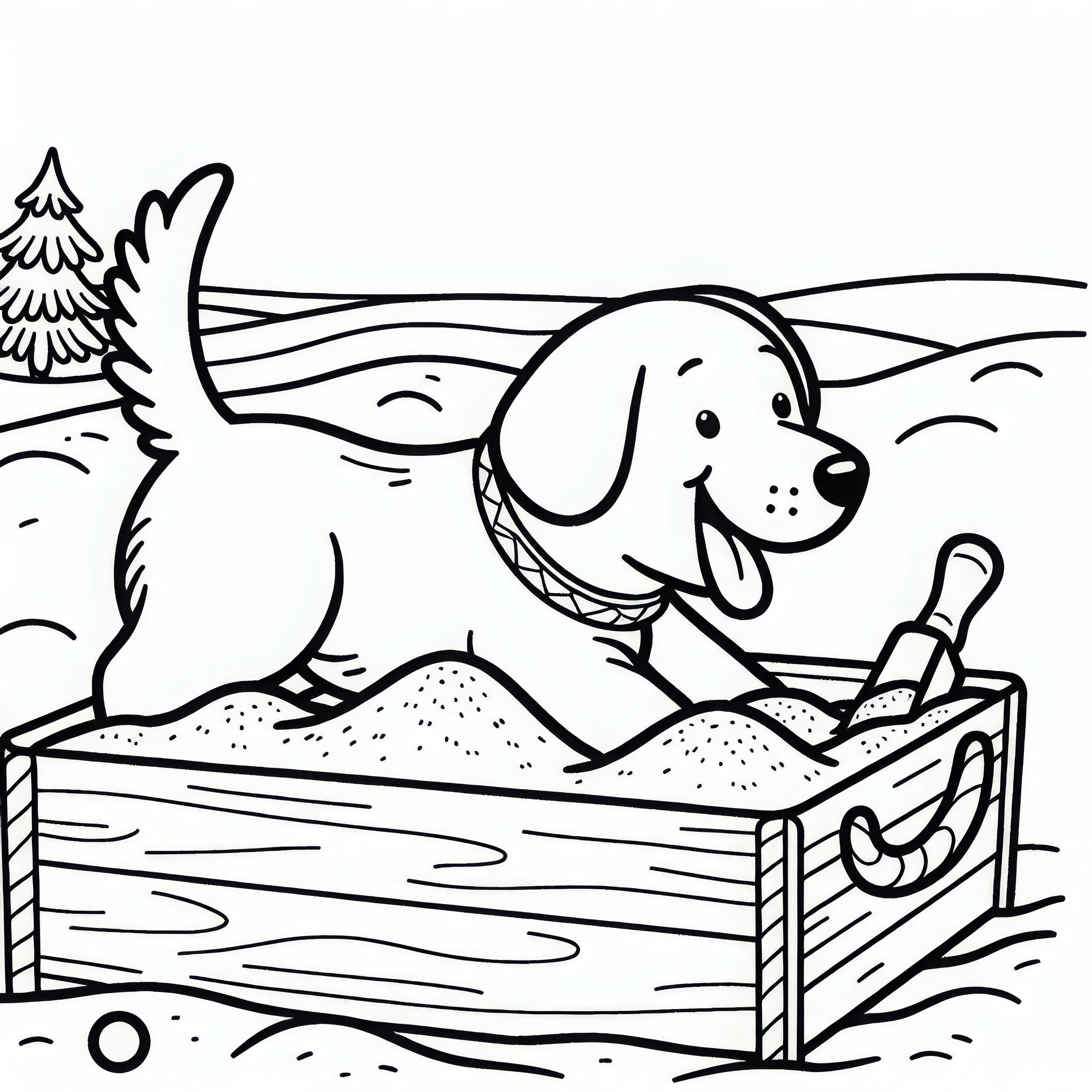 Собака с удовольствием копает в песочнице - бесплатный раскраска Собака весело копает в песочнице - бесплатный раскрас
