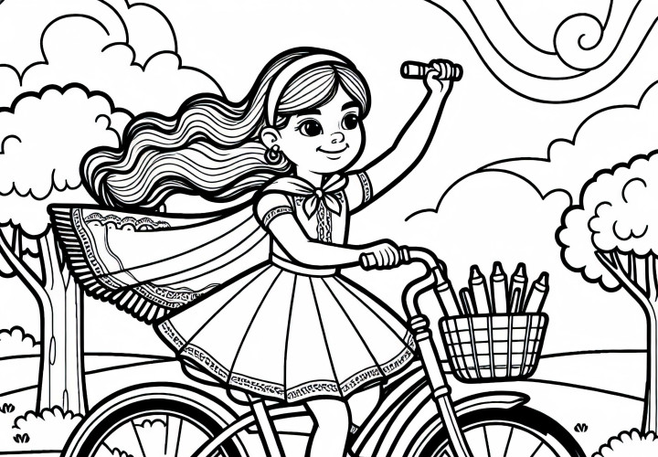 Дети на велосипеде – Бесплатная раскраска