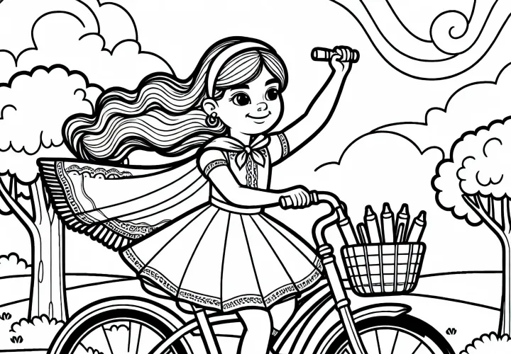 Дети на велосипеде – Бесплатная раскраска