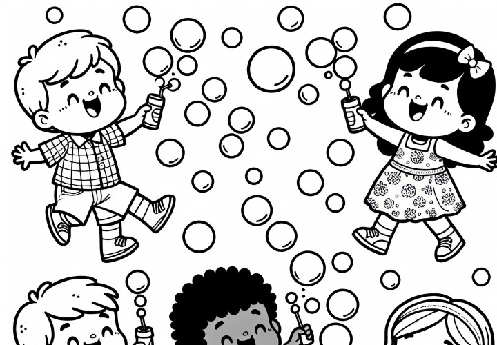 Дети играют и смеются с мыльными пузырями – бесплатный раскраска