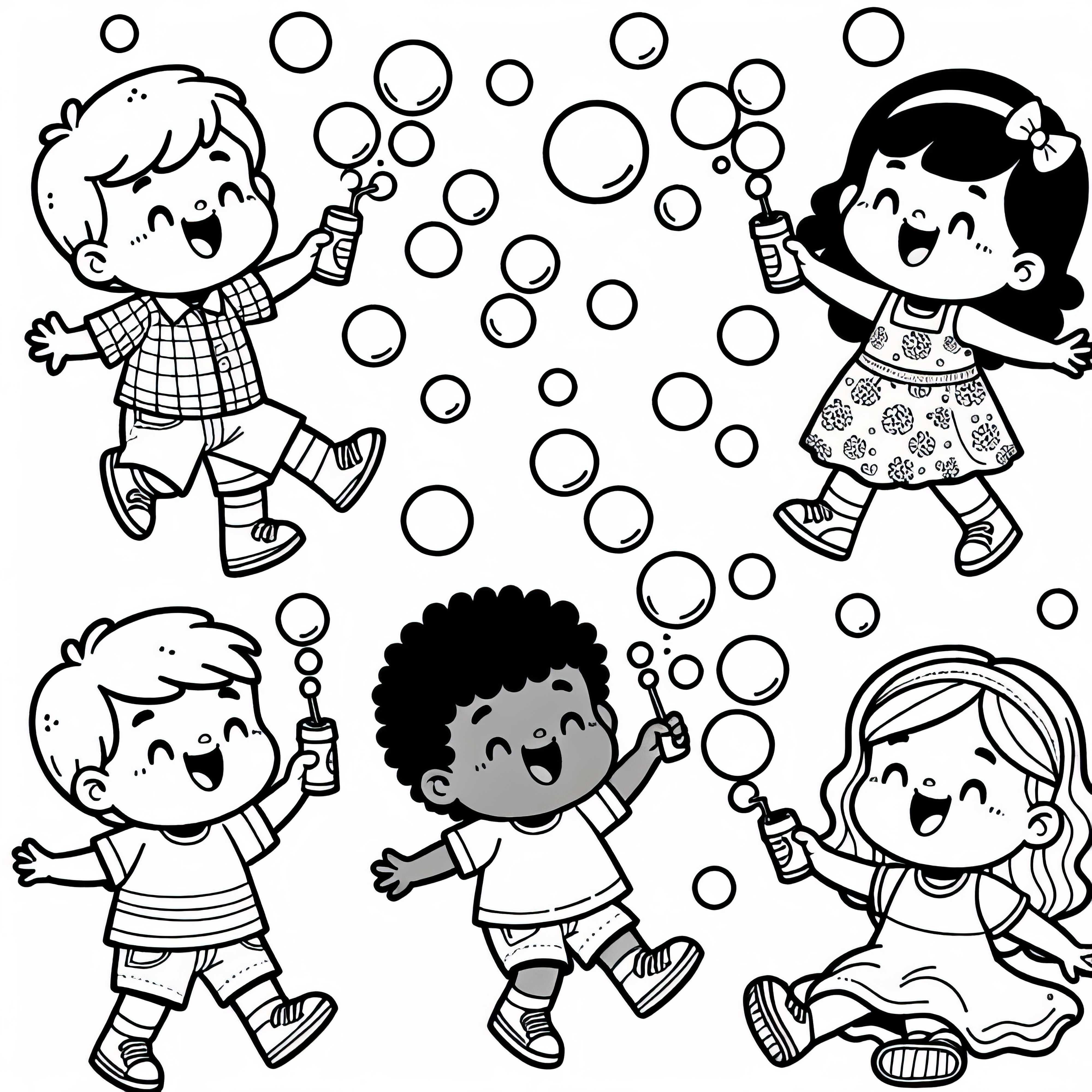 Дети играют и смеются с мыльными пузырями – бесплатный раскраска Дети играют и смеются с мыльными пузырями – Бесплатный раскраски