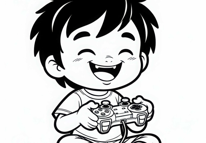 Criança brinca com console de jogos - Desenho para colorir grátis