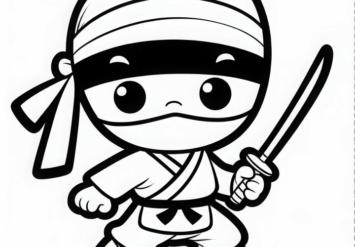 Pequeno Ninja está corajosamente pronto para brincar - desenho para colorir gratuito