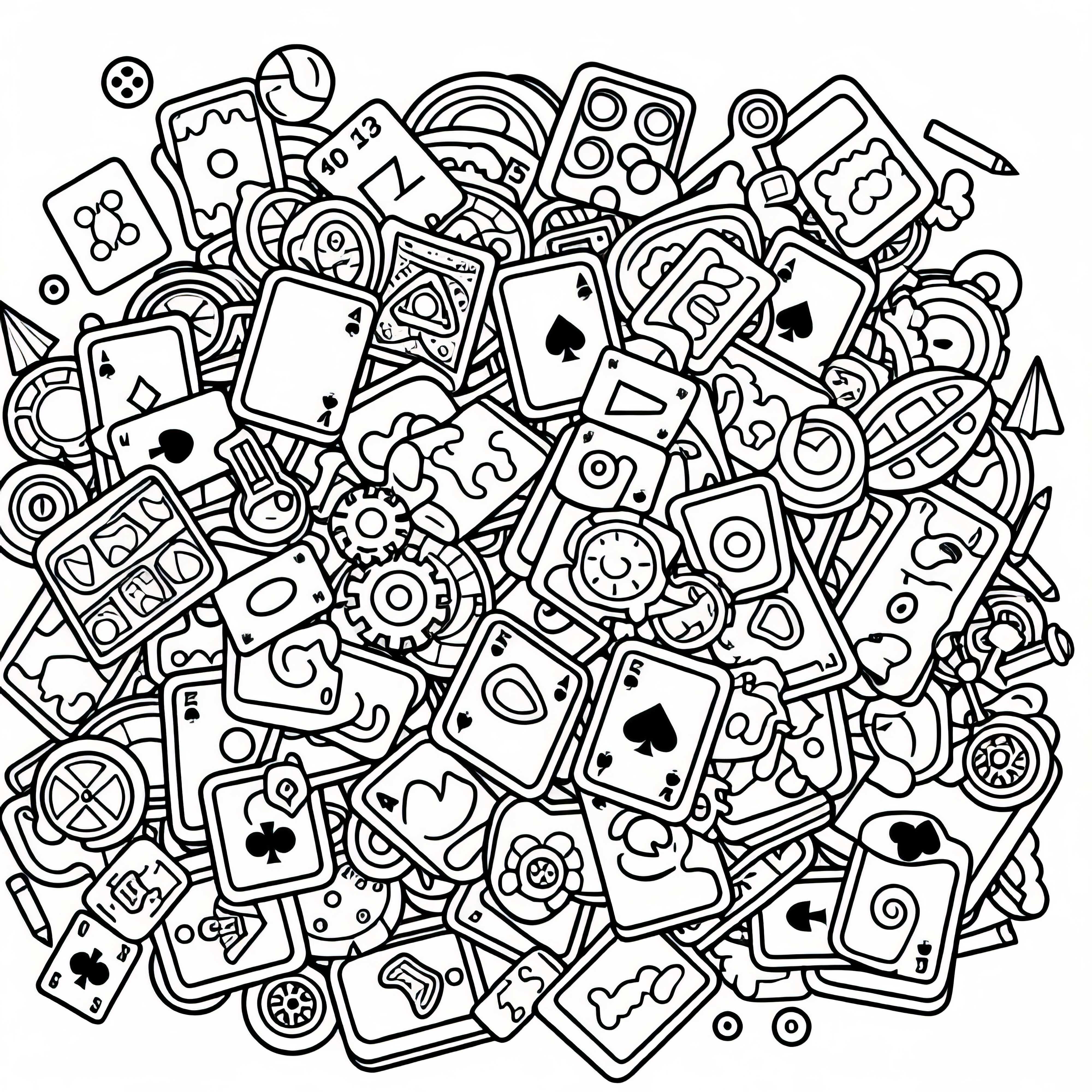 Cartas de jogo estão espalhadas pelo chão - Modelo para colorir grátis Cartas de jogo estão espalhadas pelo chão - Desenho para colorir gratuito