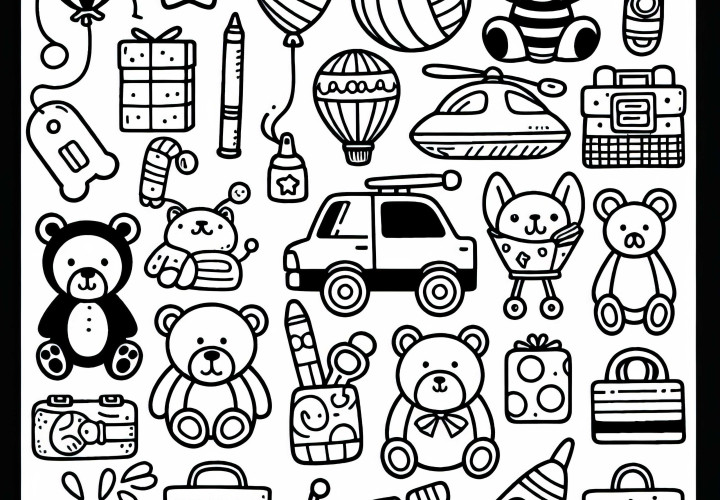 Desenho para colorir de vários brinquedos grátis