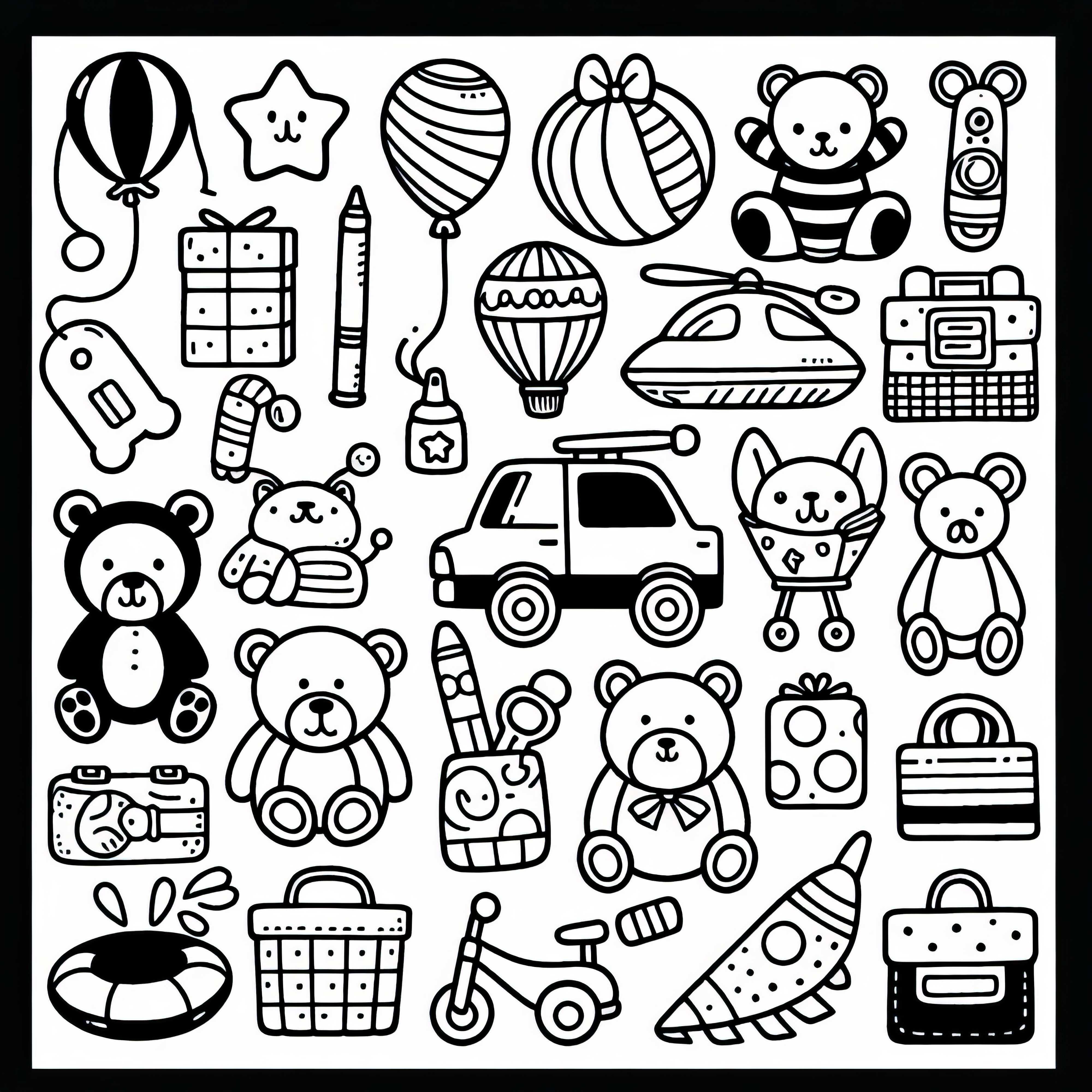 Desenho para colorir de vários brinquedos grátis
