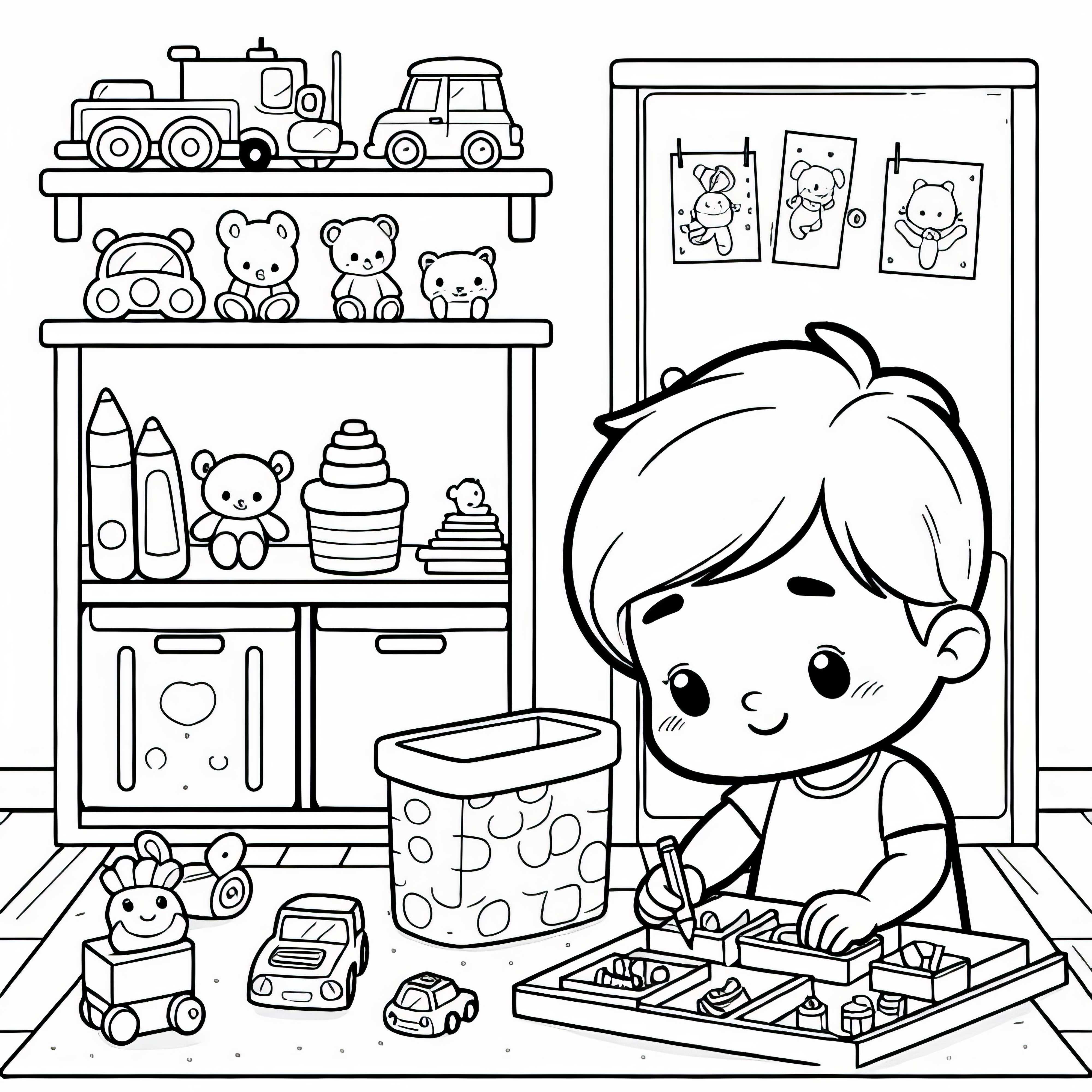 Ребёнок убирает детскую комнату – Бесплатный раскраски Ребёнок убирает детскую комнату – Бесплатный рисунок для раскрашивания
