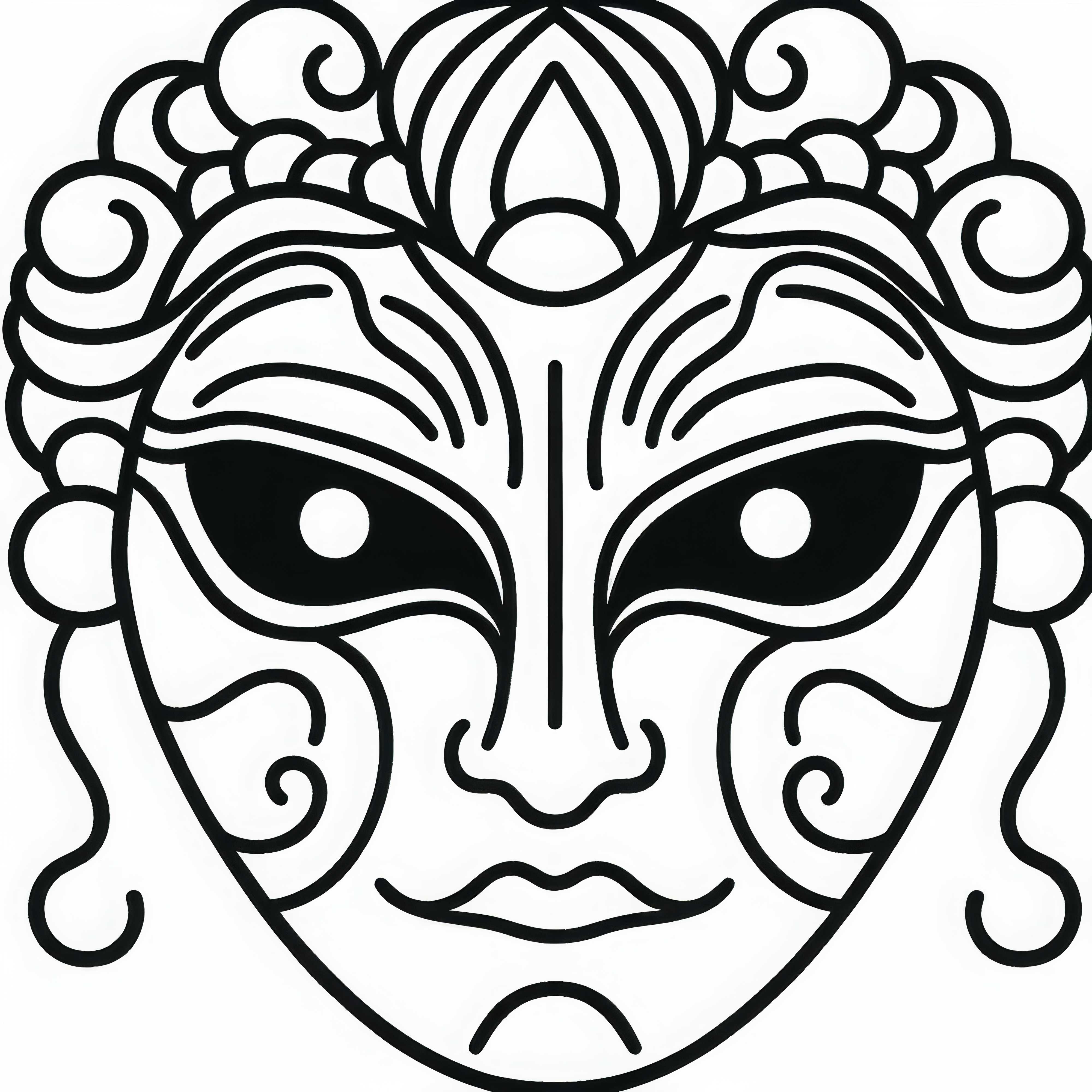 Japanische Theatermaske mit stilisierten Augen: Gratis Malvorlage