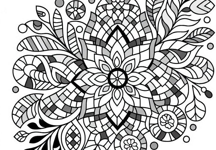 Geometrik karo elemanlardan oluşan dekoratif çiçek deseni: Ücretsiz boyama sayfası Geometrik karo elemanlardan oluşan dekoratif çiçek deseni: Ücretsiz boyama sayfası