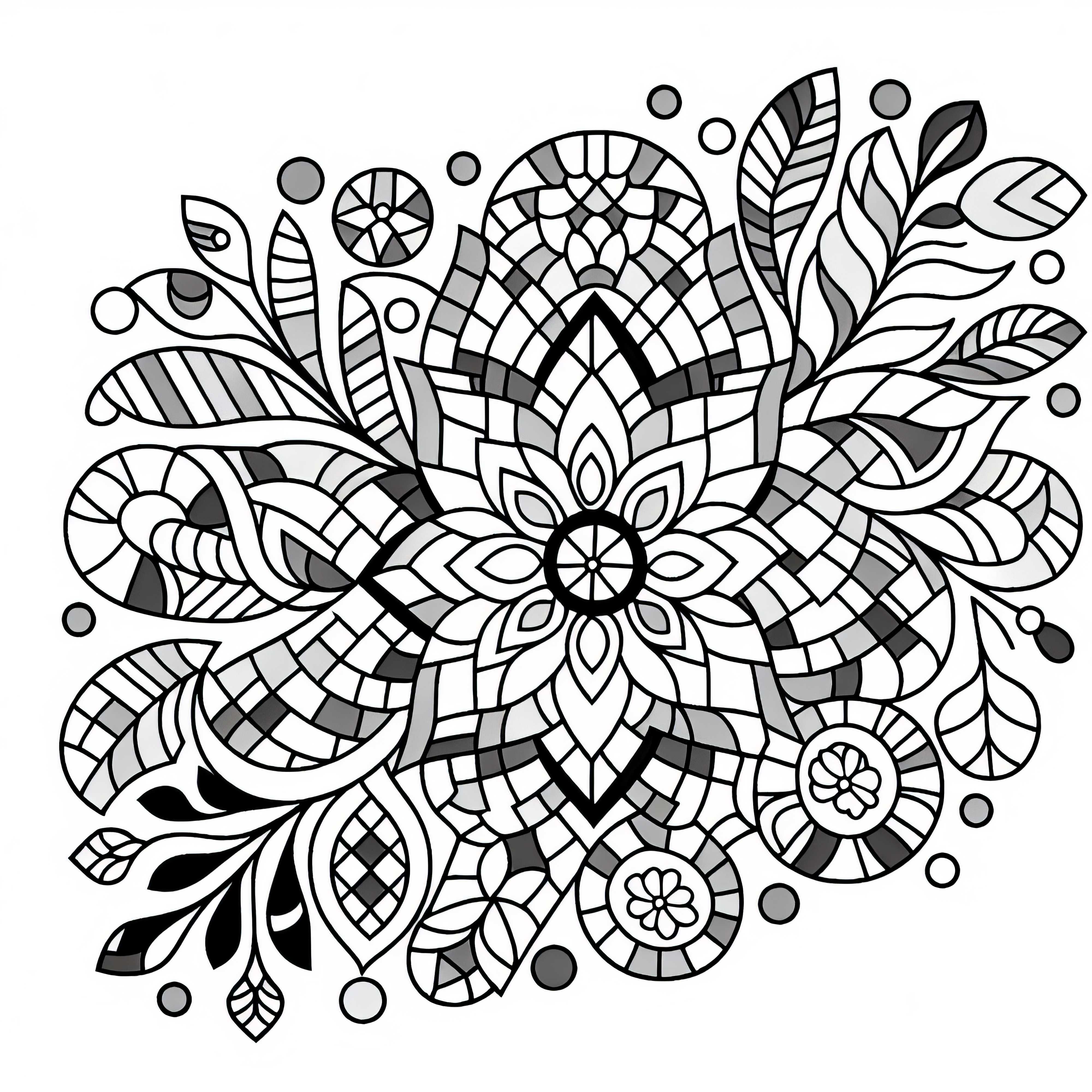 Geometrik karolarla yapılan dekoratif çiçek deseni: Ücretsiz boyama sayfası