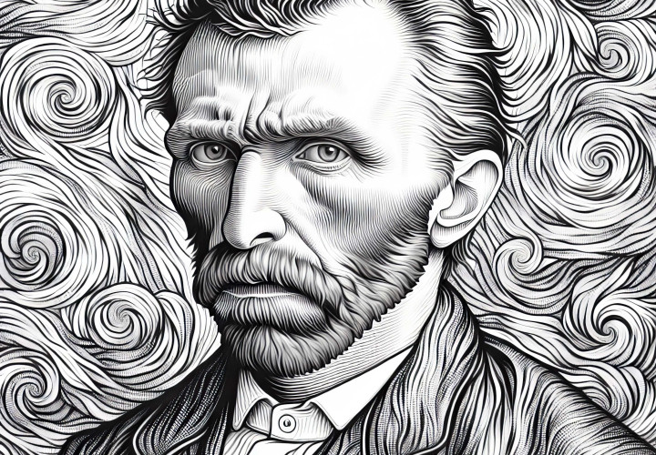 Vincent van Gogh tarzında portre: Ücretsiz boyama sayfası