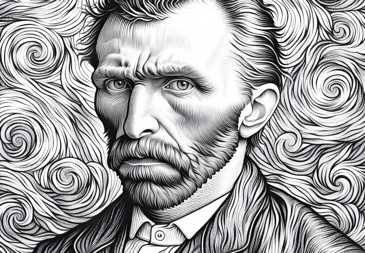 Vincent van Gogh tarzında portre: Ücretsiz boyama sayfası