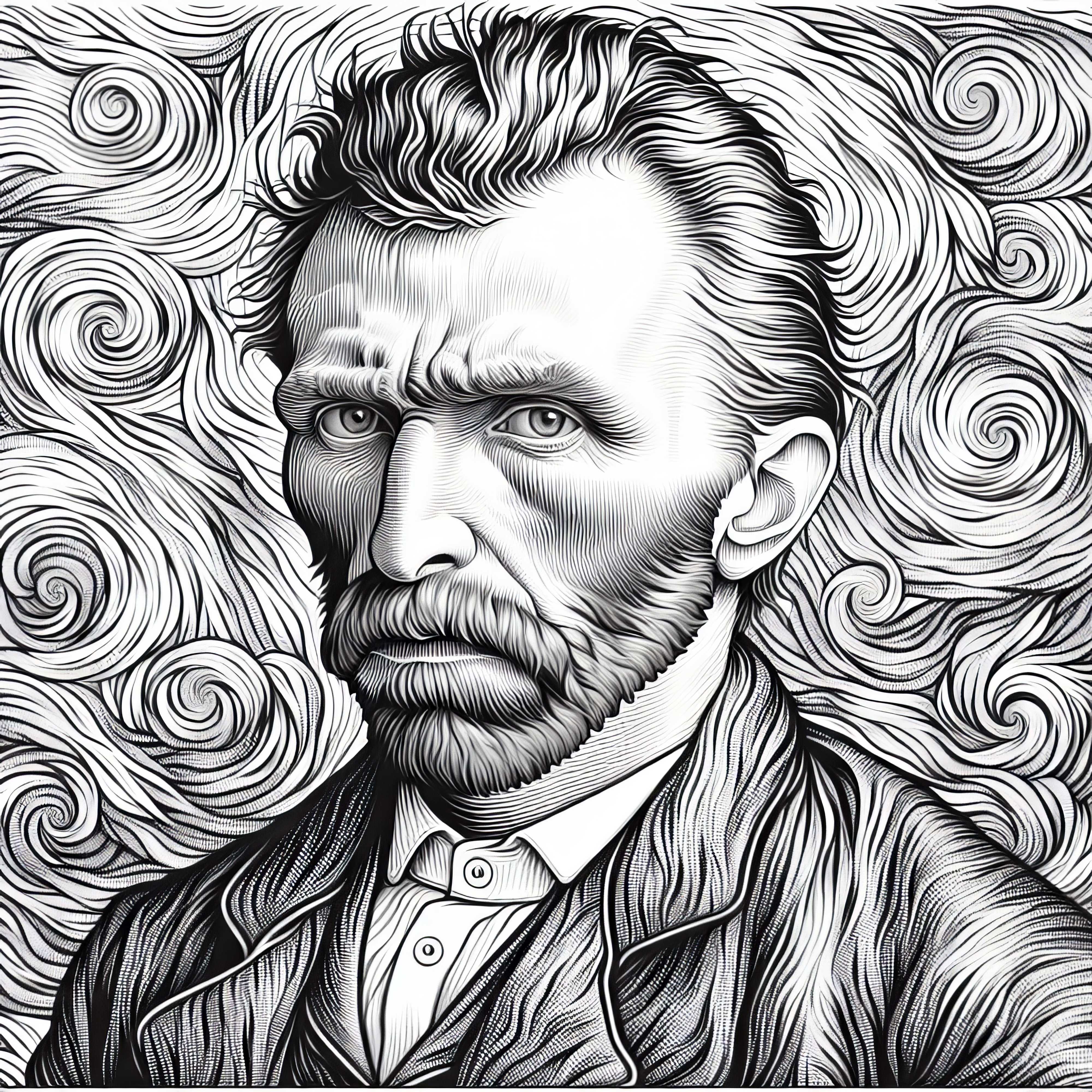 Porträt im Stil von Vincent van Gogh: Kostenloses Ausmalbild