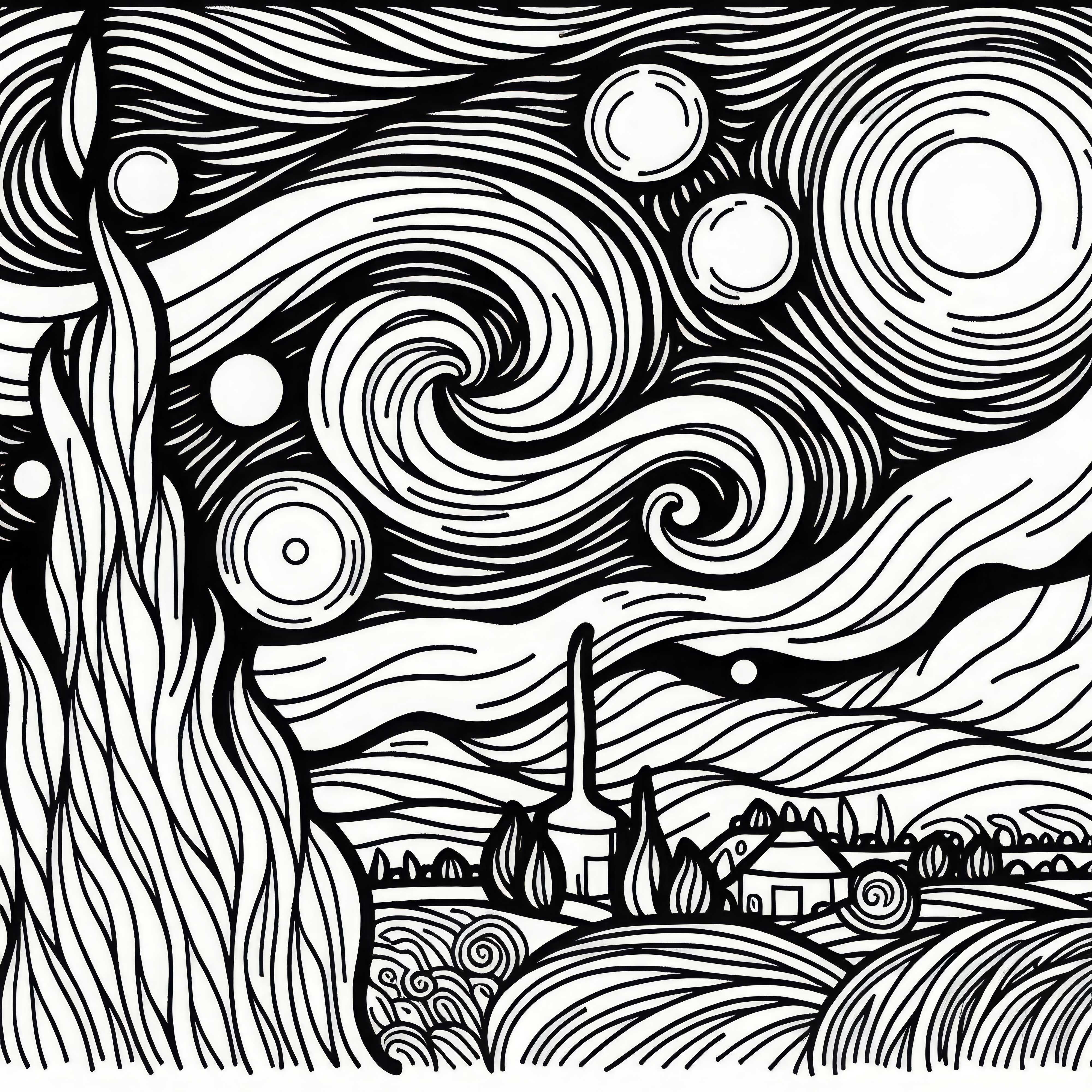 Dönenceli gökyüzü ve ay ile yıldızlı gece: Vincent van Gogh'un boyama şablonu (Ücretsiz)