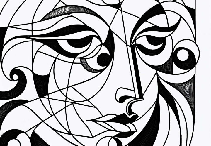 Kübist tarzda soyut yüz: Pablo Picasso'dan boyama sayfası (Ücretsiz)