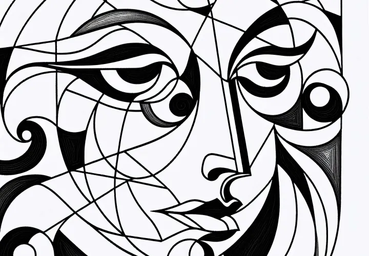 Kübist tarzda soyut yüz: Pablo Picasso'dan boyama sayfası (Ücretsiz)