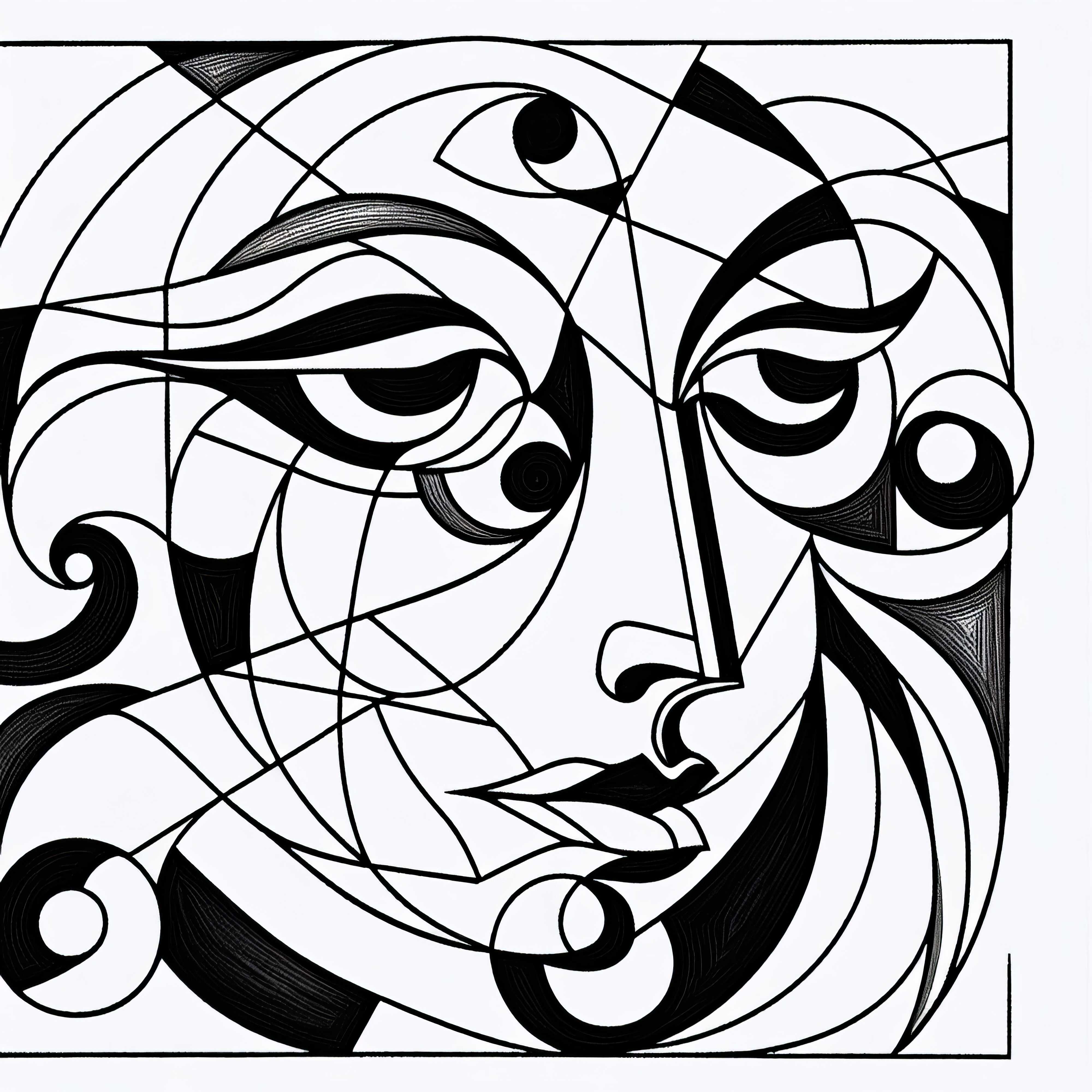 Kübistik tarzda soyut yüz: Pablo Picasso'dan Boyama Sayfası (Ücretsiz)