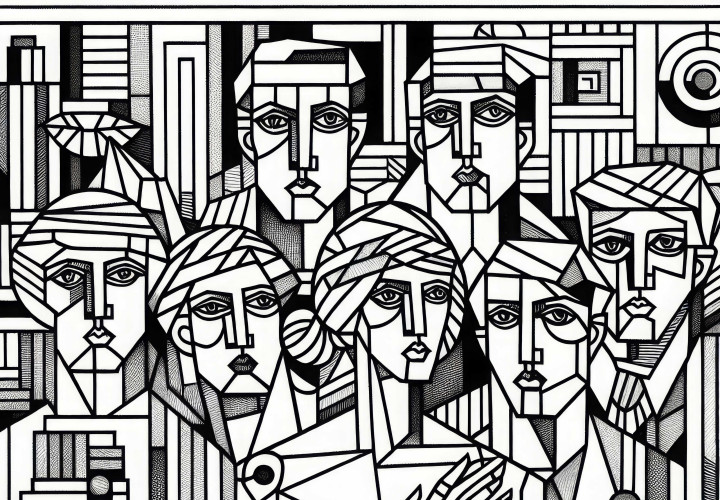 Pablo Picasso tarzında grup portresi: Ücretsiz boyama sayfası
