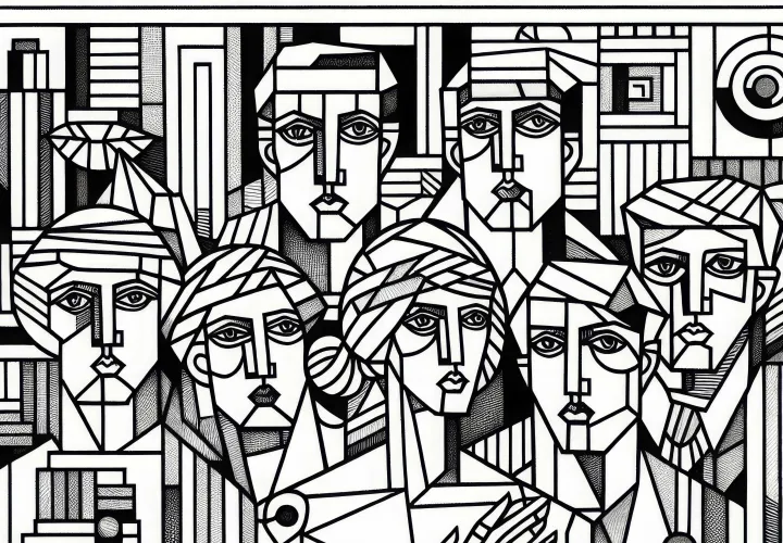 Pablo Picasso tarzında grup portresi: Ücretsiz boyama sayfası