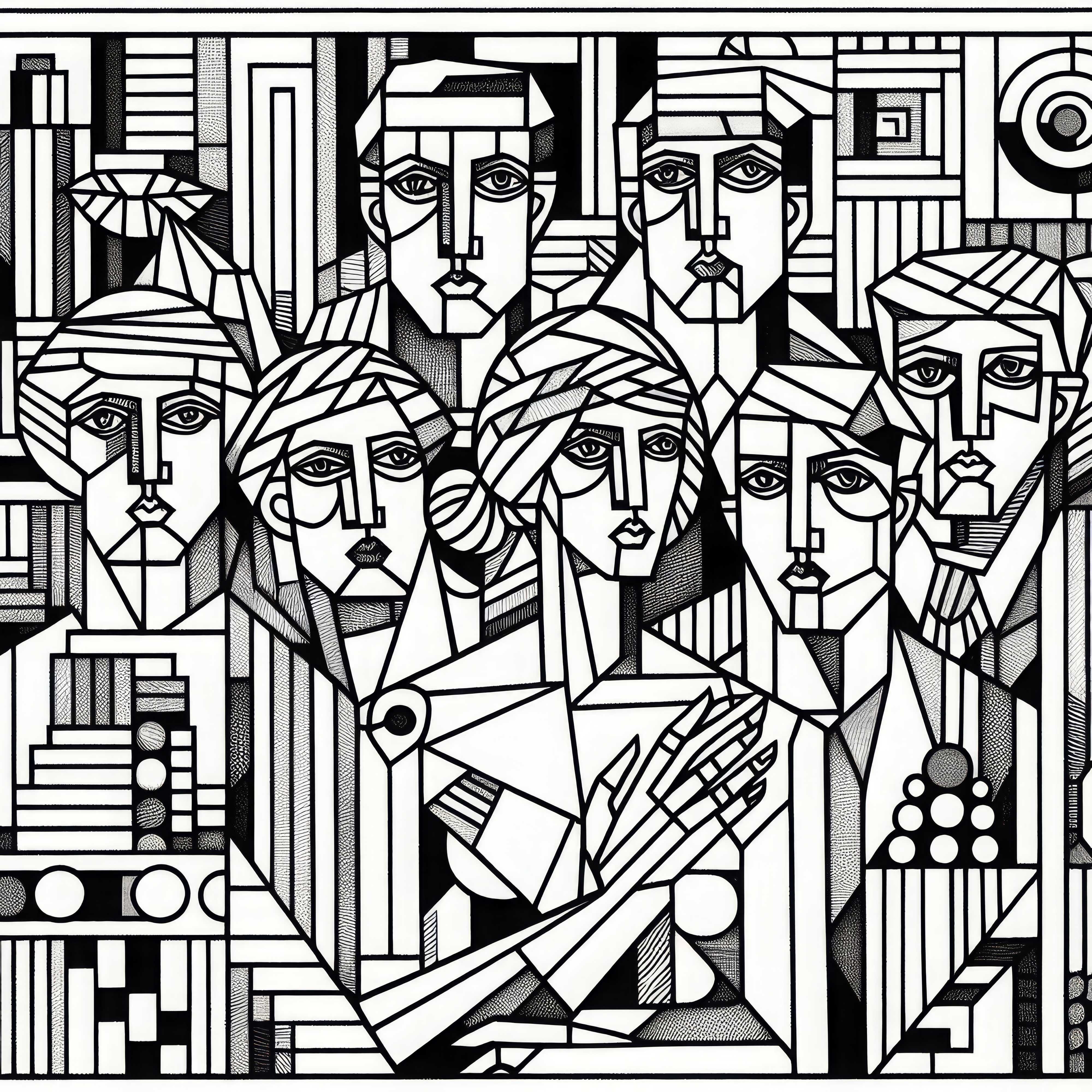 Pablo Picasso tarzında grup portresi: Ücretsiz boyama sayfası